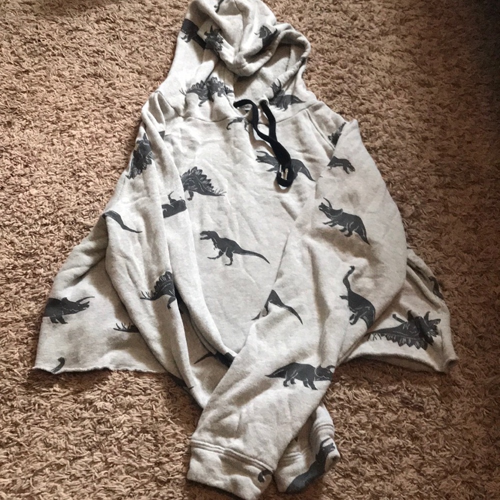 hooded dinosaur cropped sweater